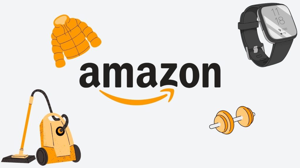 Amazon Logo mit Produkten, die auf der Seite verkauft werden