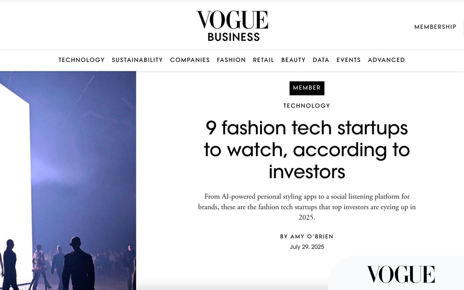 faircado wird von vogue business in dem Artikel zu fashion-tech Startups ausgezeichnet