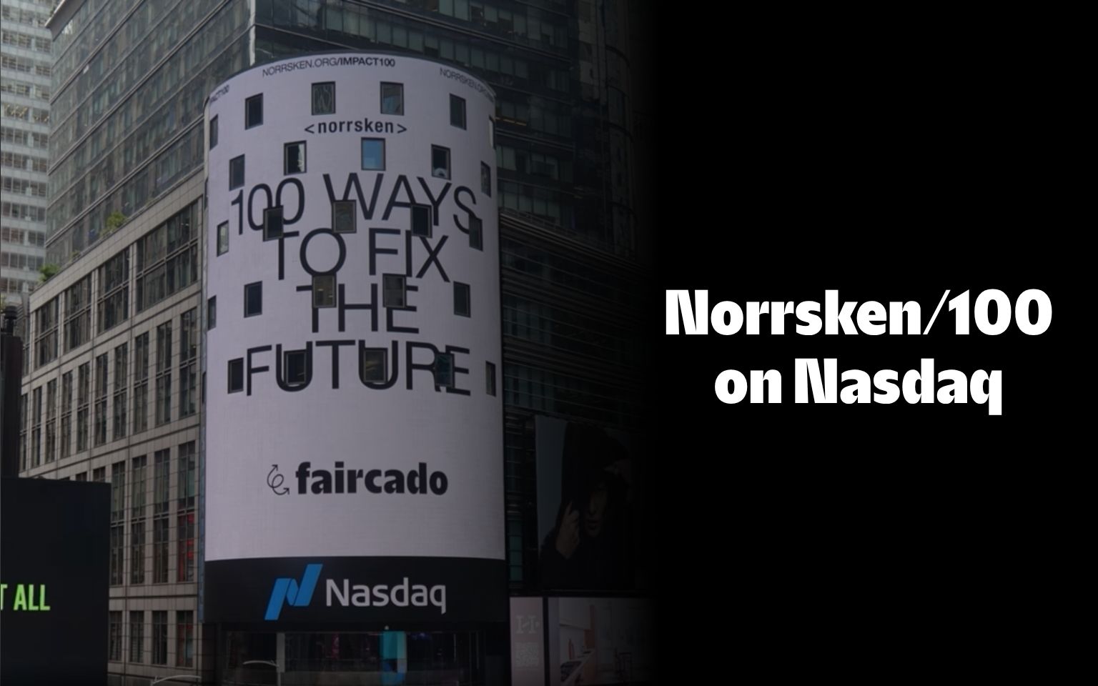 Norrsken/100 auf dem Nasdaq Tower in New York